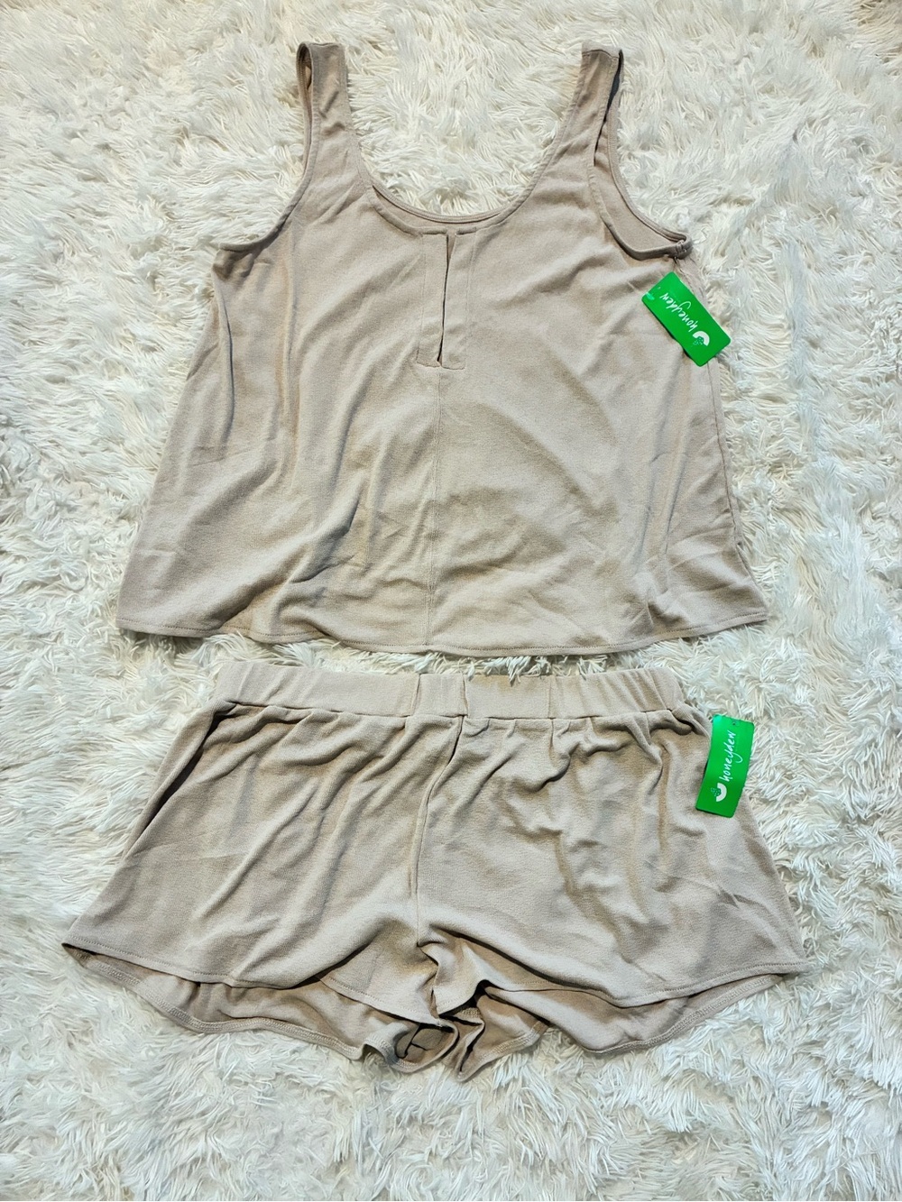 Honeydew Intimates Lights Out Lounge Set M NWT Beige Ribbed Pajama Tank & Shorts